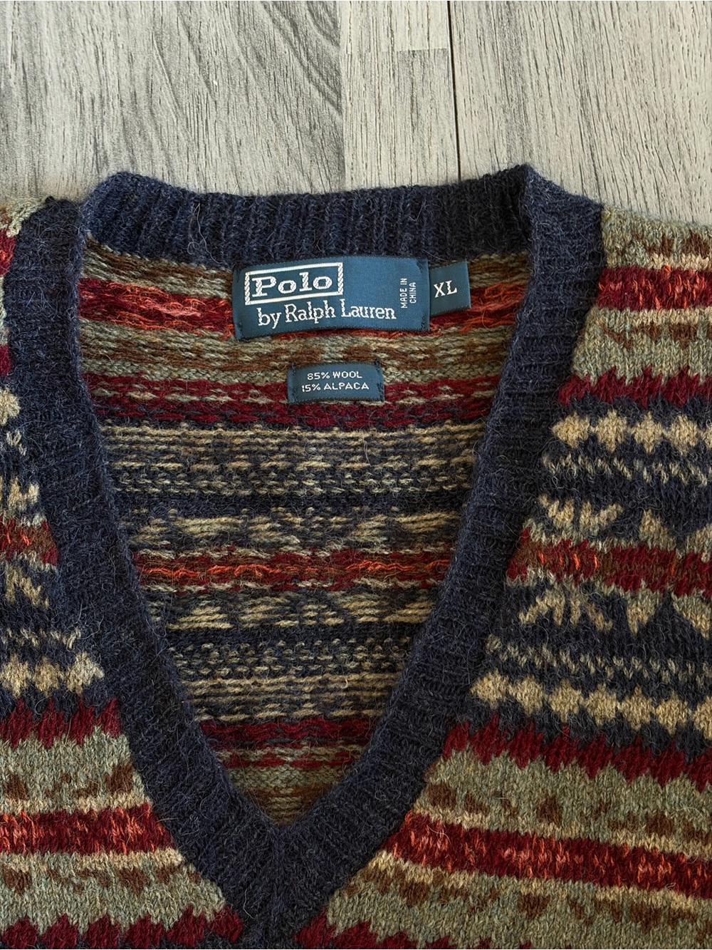 Polo by Ralph Lauren Navy Red Tan Fair Isle V-Neck Sweater Vest - Picture 3 of 6